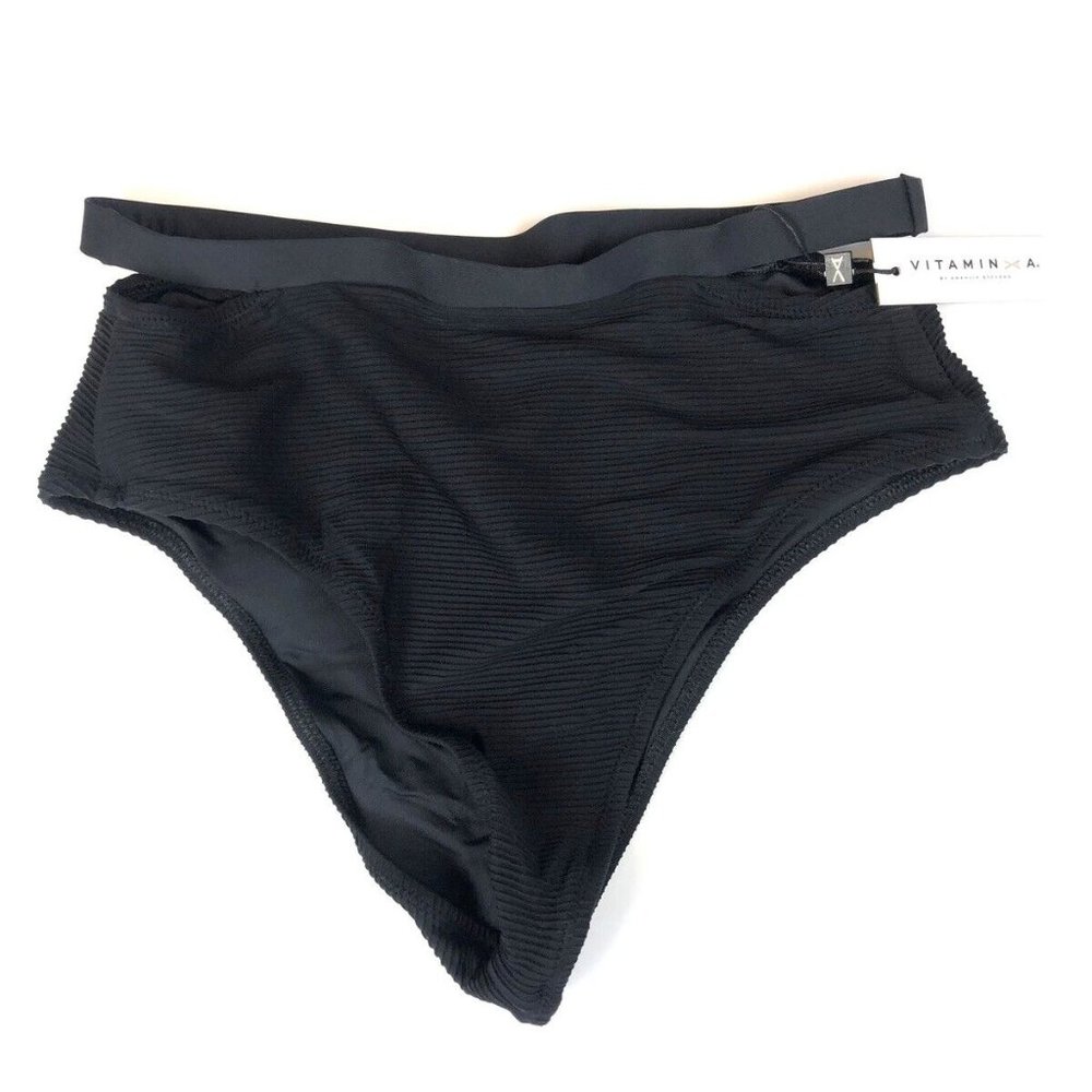 Vitamin A, Women’s High Waisted Black Bikini Bottom, Size 10/L